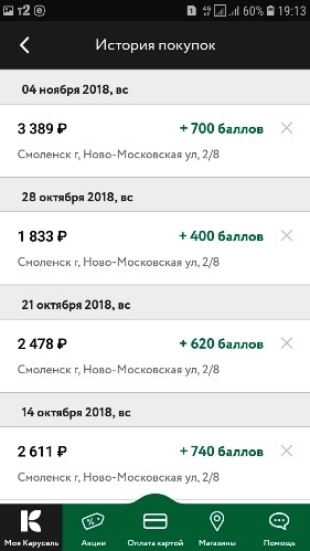 История покупок Карусель