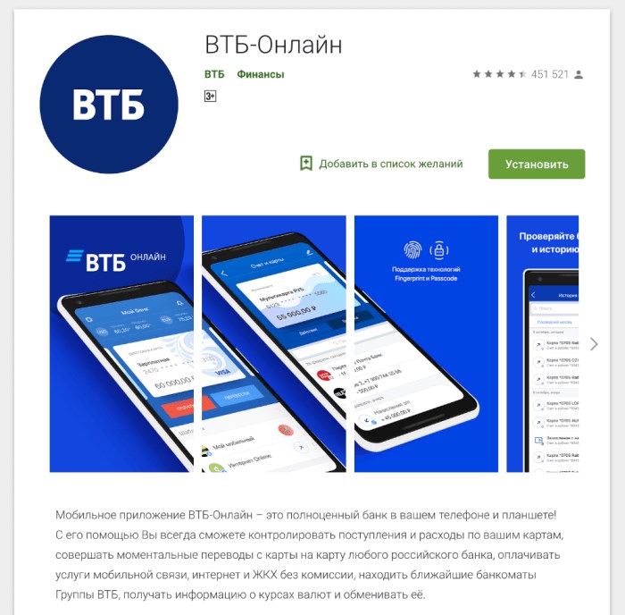 Мобильное приложение ВТБ Онлайн
