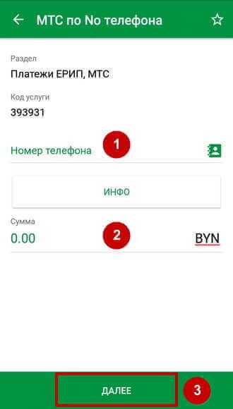Форма ввода параметров платежа для оплаты через систему «Расчет»